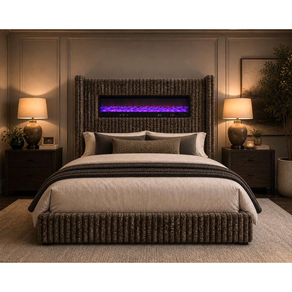 Taryn Bedroom King Bed w/ Bluetooth fireplace