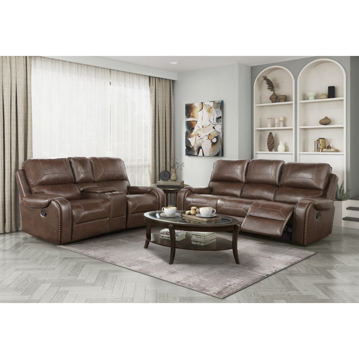 Shadowfax Double Glider Reclining Love Seat With Center Console, Receptacles And Usb Port