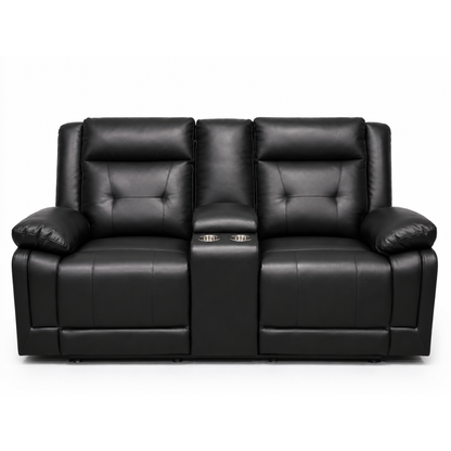 Dooly Manual Reclin Loveseat W/Console, Bk Pu