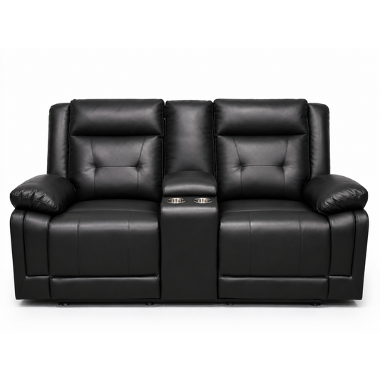 Dooly Manual Reclin Loveseat W/Console, Bk Pu