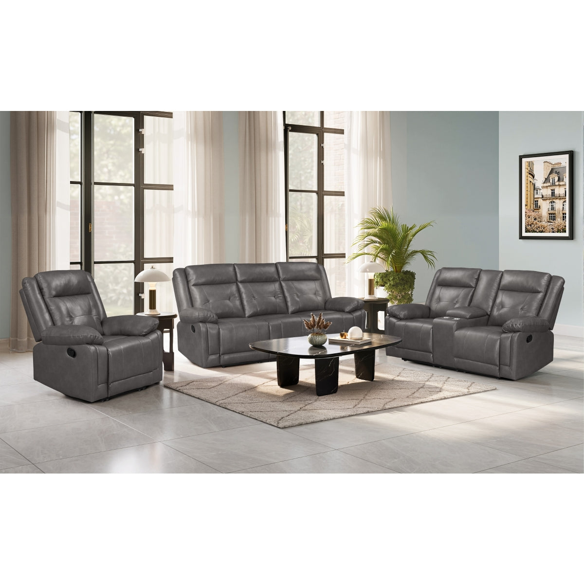Dooly Manual Recliner Chair, Dark Gray Pu