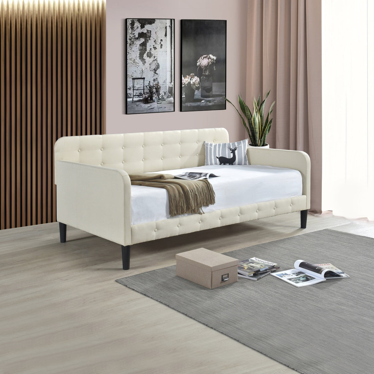 Daybed W/ Button Tufted, Beige