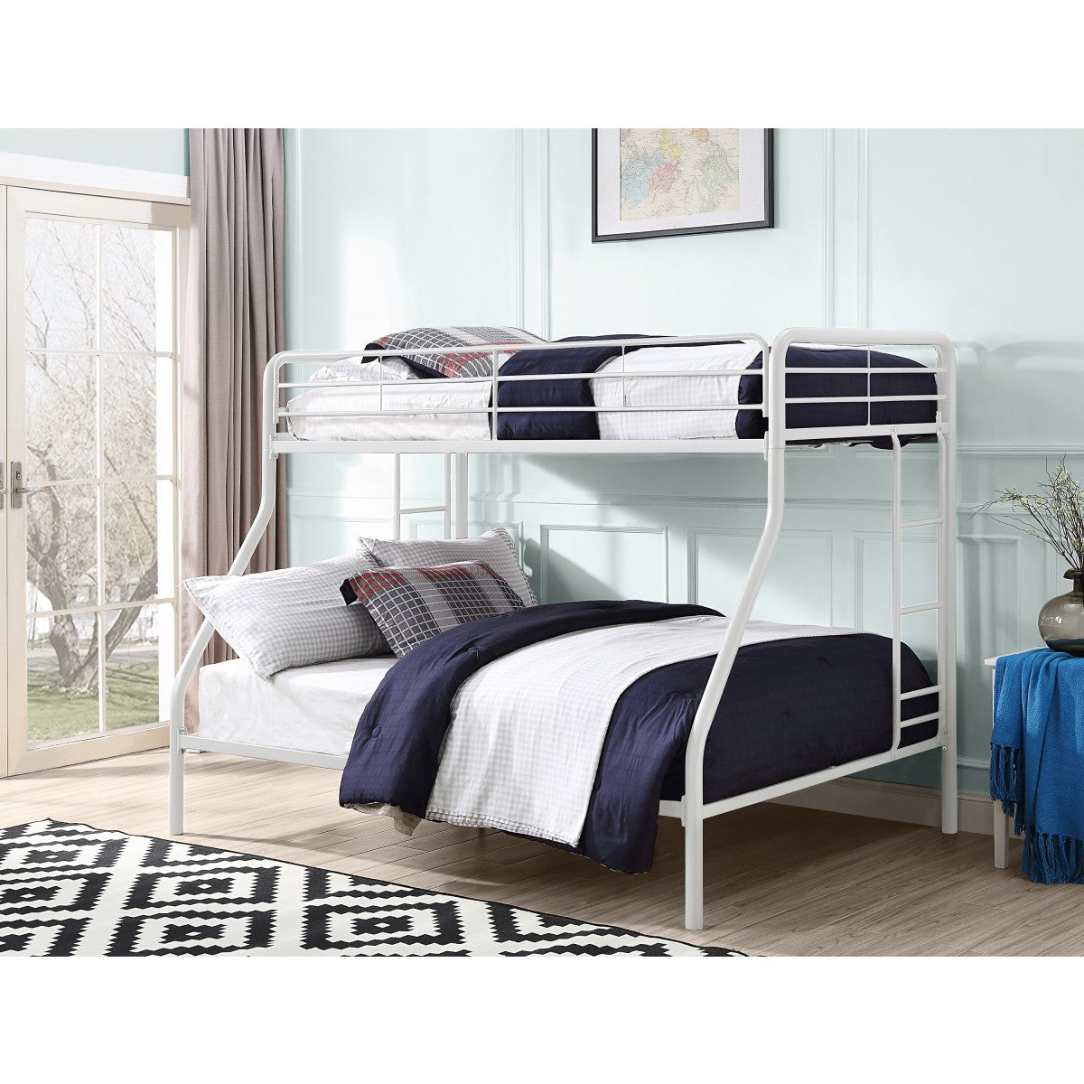 Lunar II Twin Full Metal Bunk Bed, White,3A