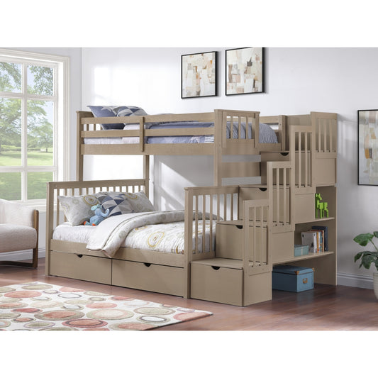 Ludville Twin/Full Step Bunk Bed, Brown Gray Color