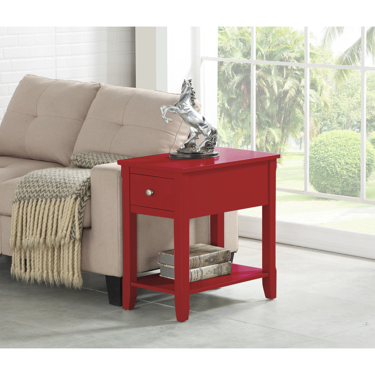 Chair Side Table W/Usb In Red, 3A