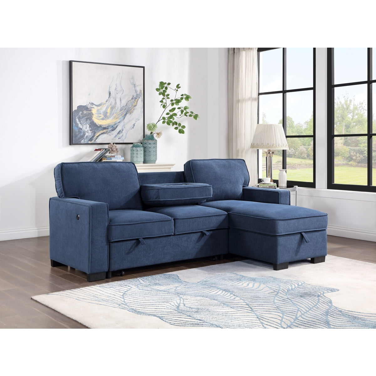 2Pc Sectional W/ Pull-Out Bed & Laf Chaise With Storage