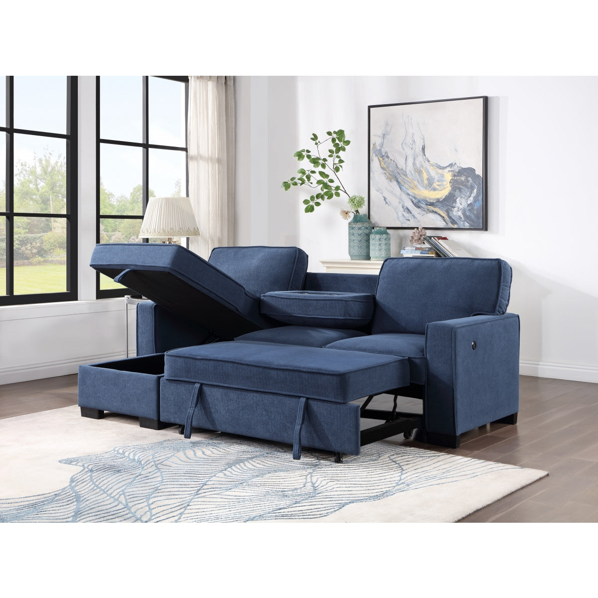 2Pc Sectional W/ Pull-Out Bed & Laf Chaise With Storage