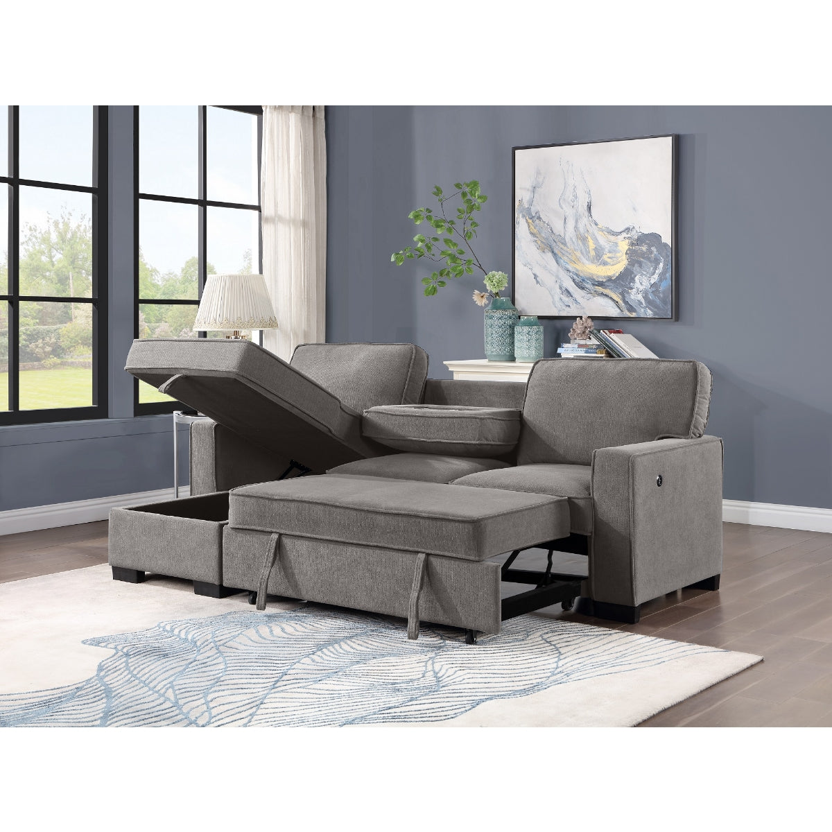 2Pc Sectional W/ Pull-Out Bed & Laf Chaise With Storage