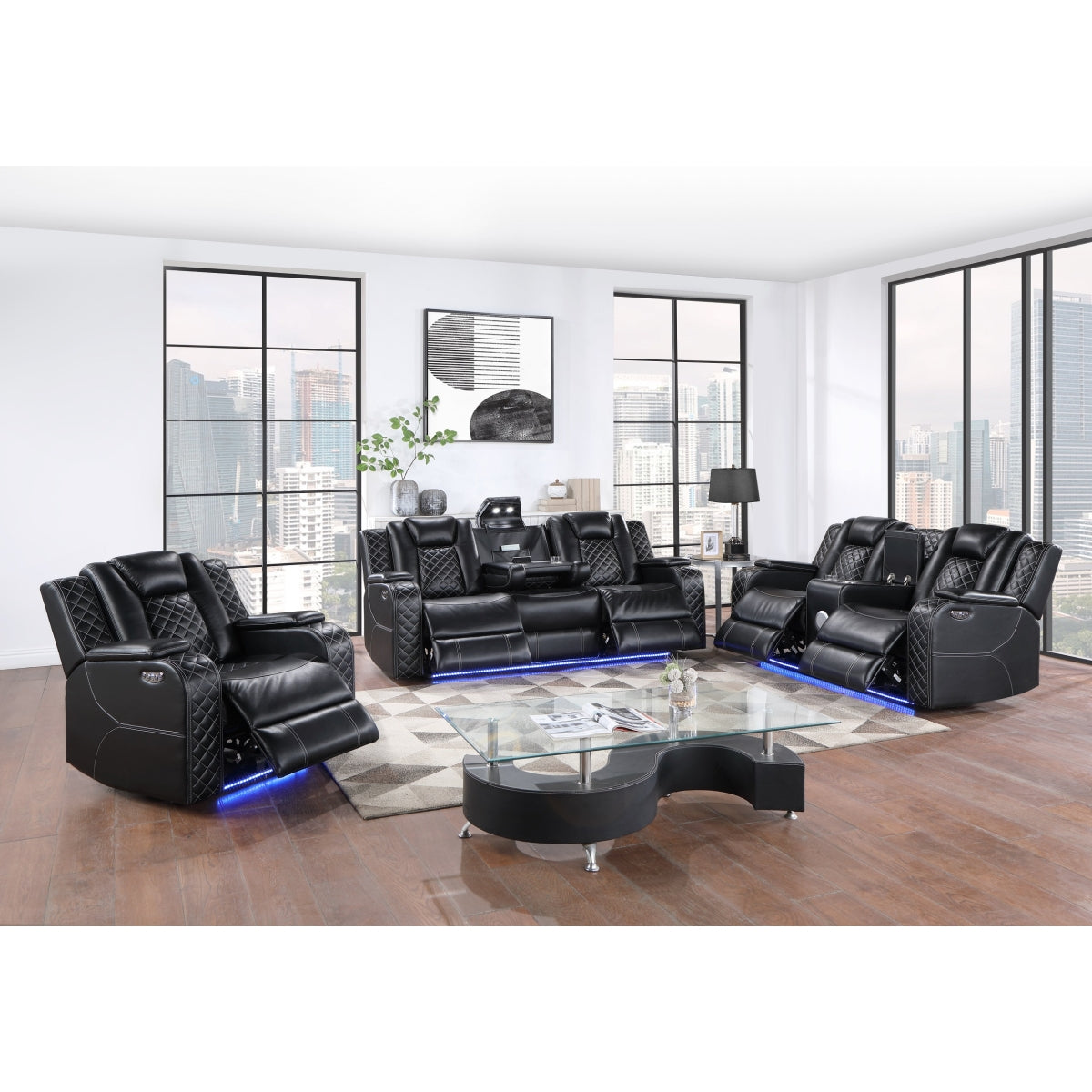 Radiant Pw Recln Sofa, Pw Headrests, Led Light W/ Dropdown Tbl