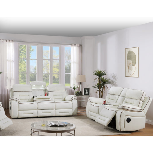 Apollo Pw Recln Love Seat Console W/ Pw Headrest, Speaker, Cooling Led Cup Holder & Pw Outlet.