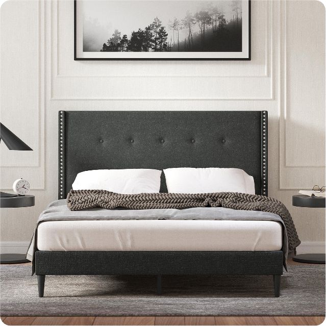MCM Wingback Queen Platform Bed (Gray)