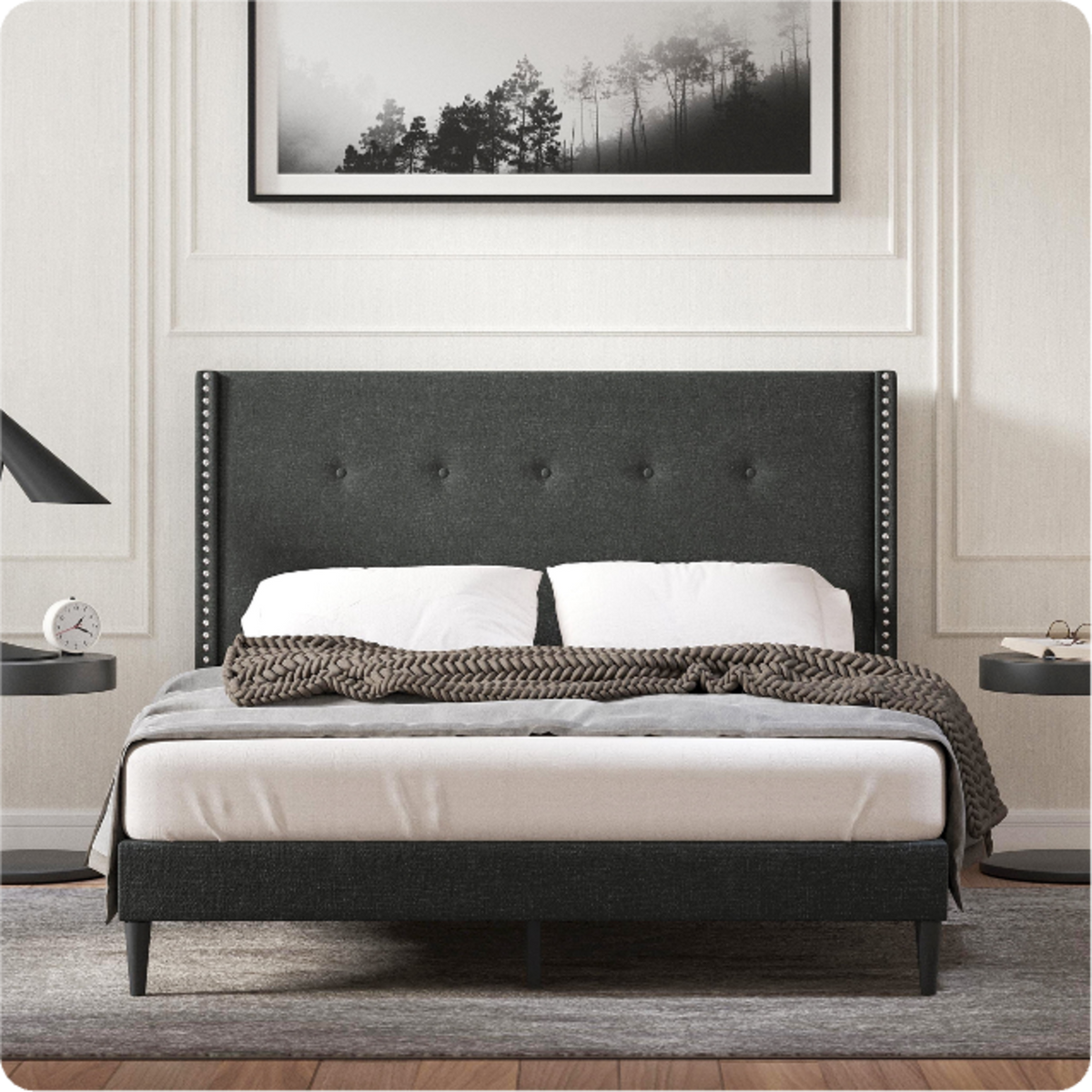 MCM Wingback King Platform Bed (Gray)