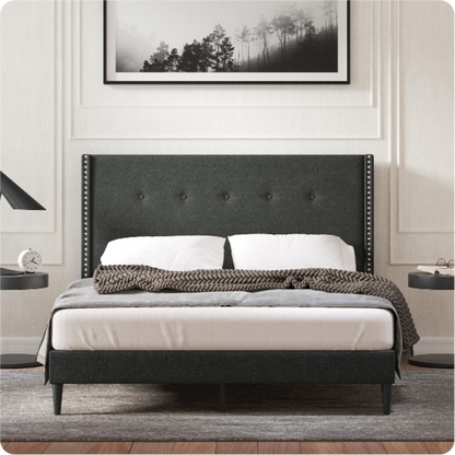 MCM Wingback King Platform Bed (Gray)
