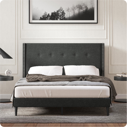 MCM Wingback King Platform Bed (Gray)