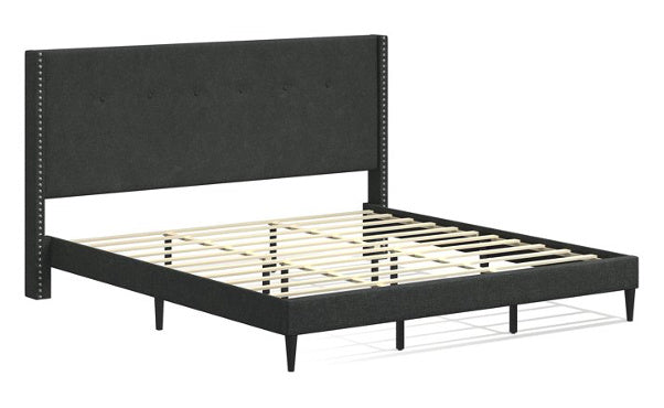 MCM Wingback Queen Platform Bed (Gray)