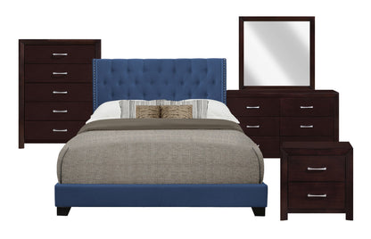 Queen Bed W/Blue Fabric