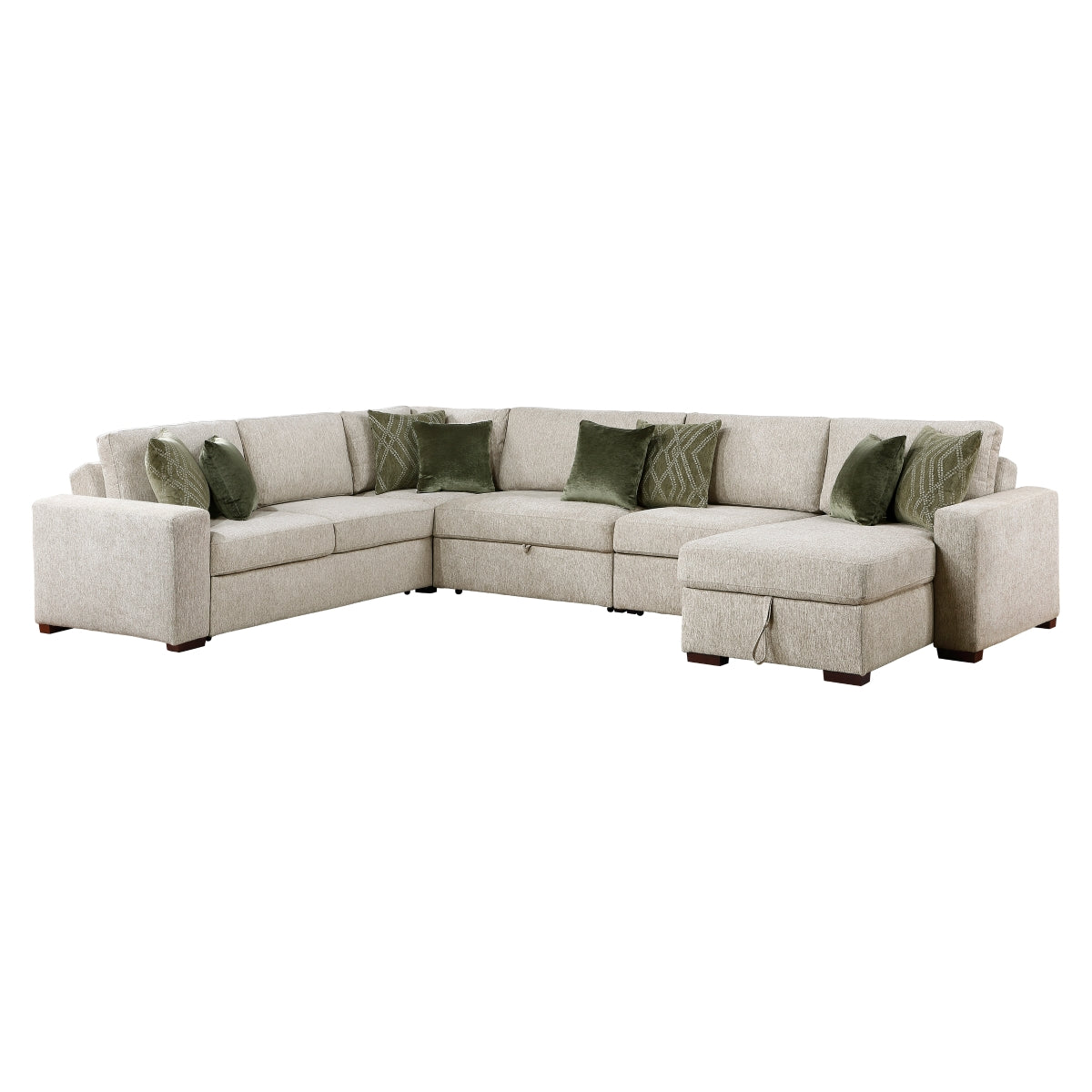 Isla 5-Piece Sectional with Reversible Chaise, Pull-out Bed, Hidden Storage and Click Motion Back