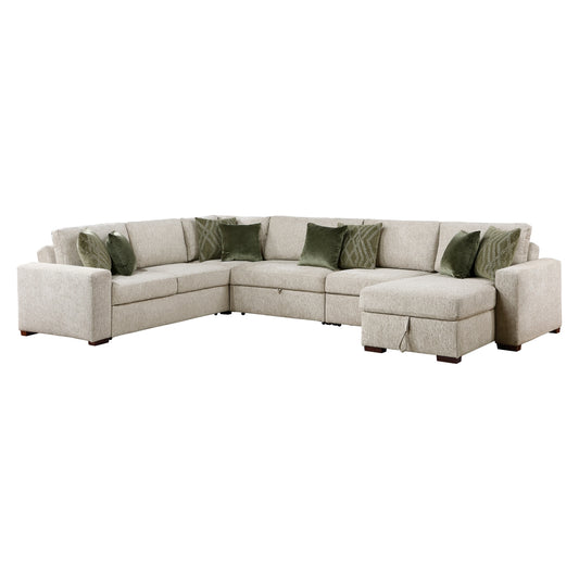 Isla 5-Piece Sectional with Reversible Chaise, Pull-out Bed, Hidden Storage and Click Motion Back