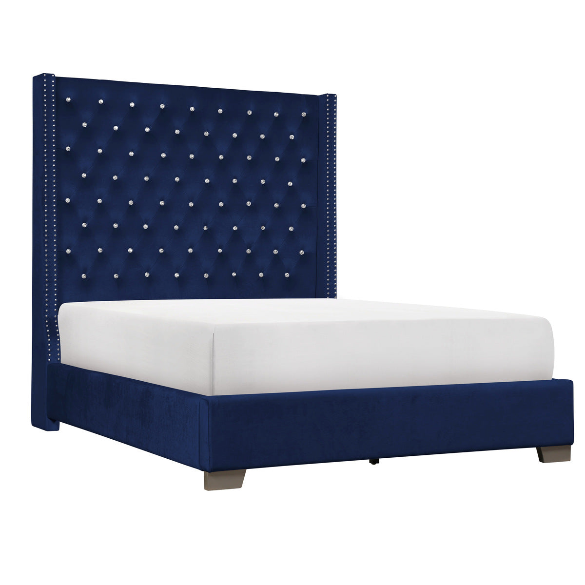 Uphl Velvet Qn Bed, Blue