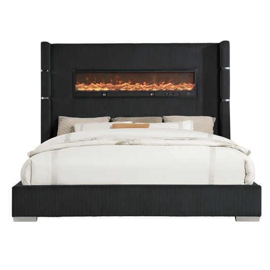 Vadra Uphl Qn Bed W/ Fireplace Display