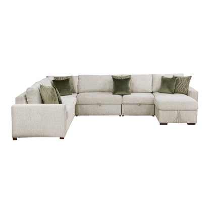 Isla 5-Piece Sectional with Reversible Chaise, Pull-out Bed, Hidden Storage and Click Motion Back