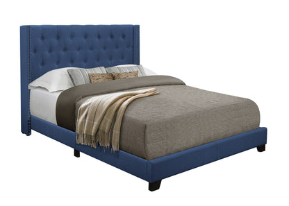 Queen Bed W/Blue Fabric