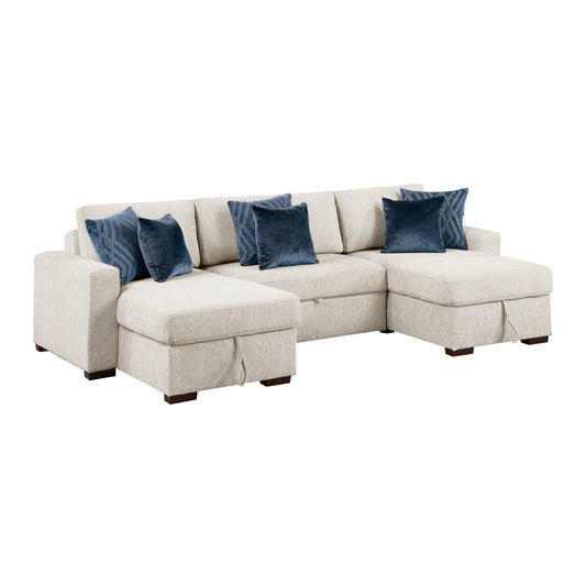 Isla 3-Piece Sectional with Two Reversible Chaises, Pull-out Bed, Hidden Storage, Click Motion Back and Two Track Arms
