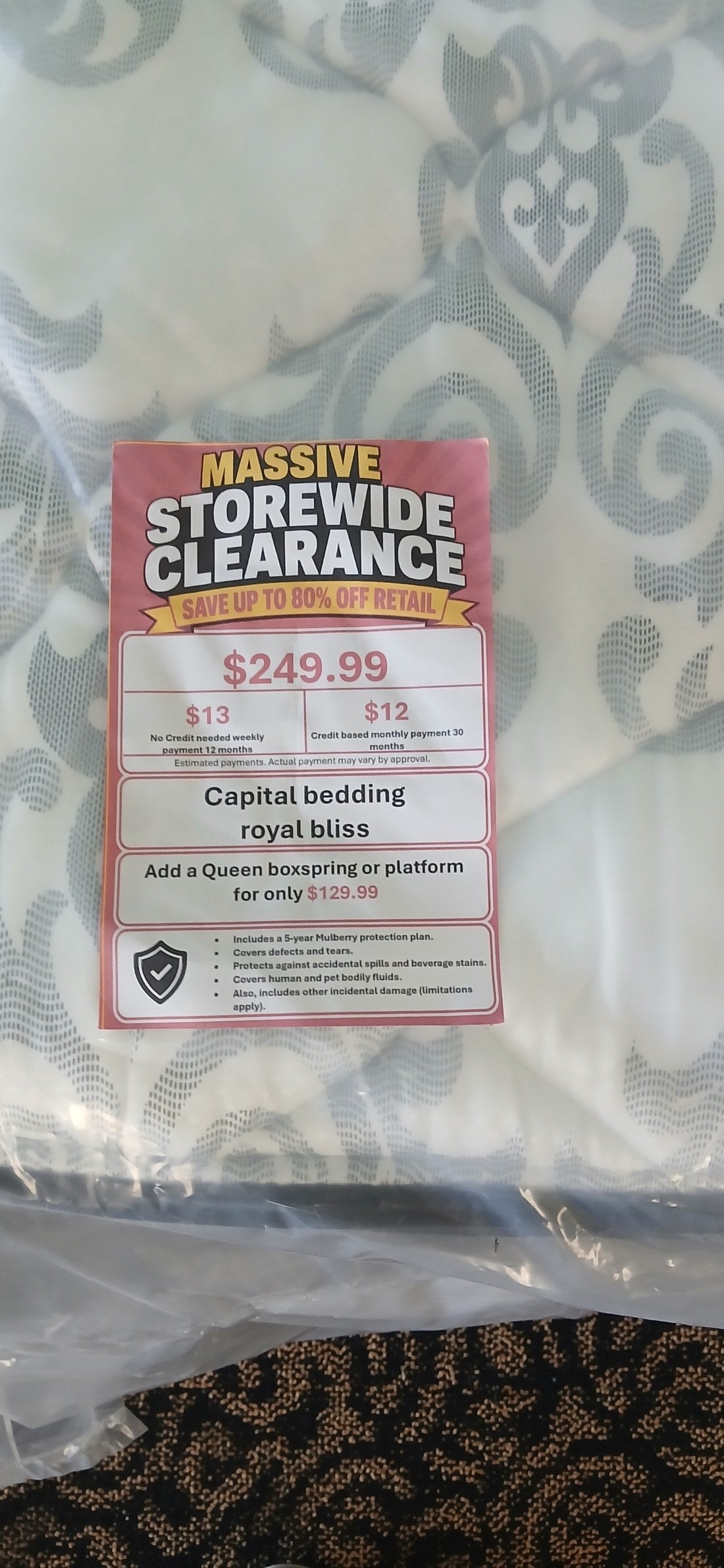 Overstock Capital Bedding Royal Bliss Queen Mattress - price tag close-up