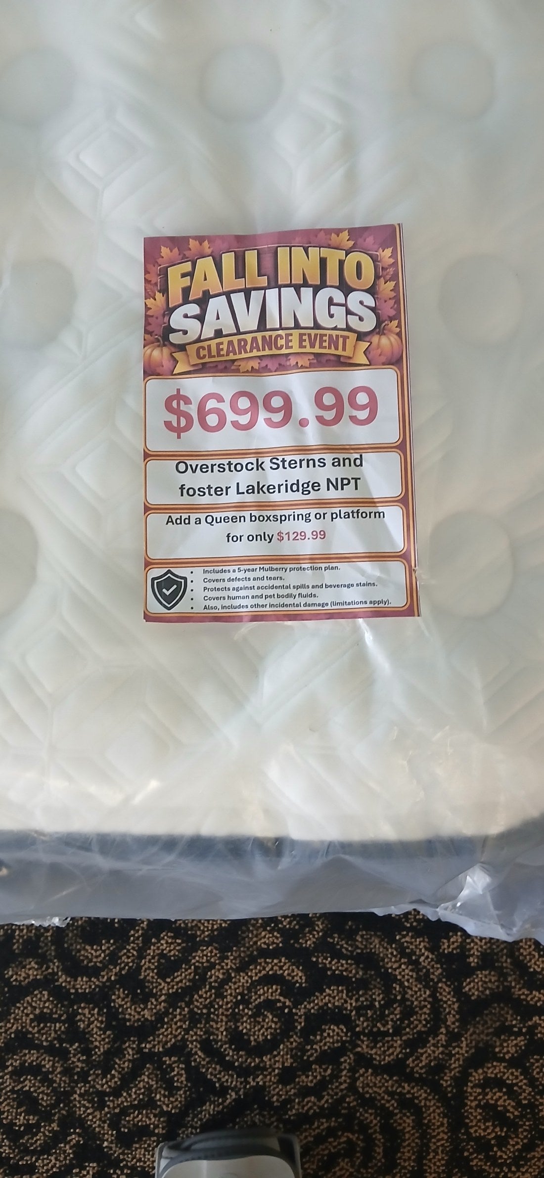 Overstock Stearns & Foster Lakeridge No Pillow Top Queen Mattress - price tag close-up