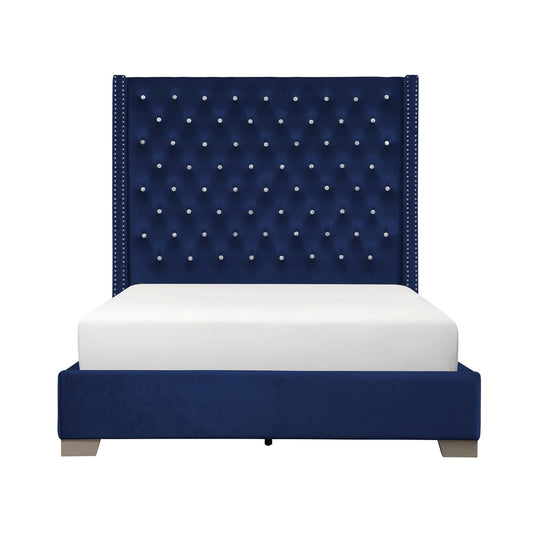 Uphl Velvet Ek Bed, Blue
