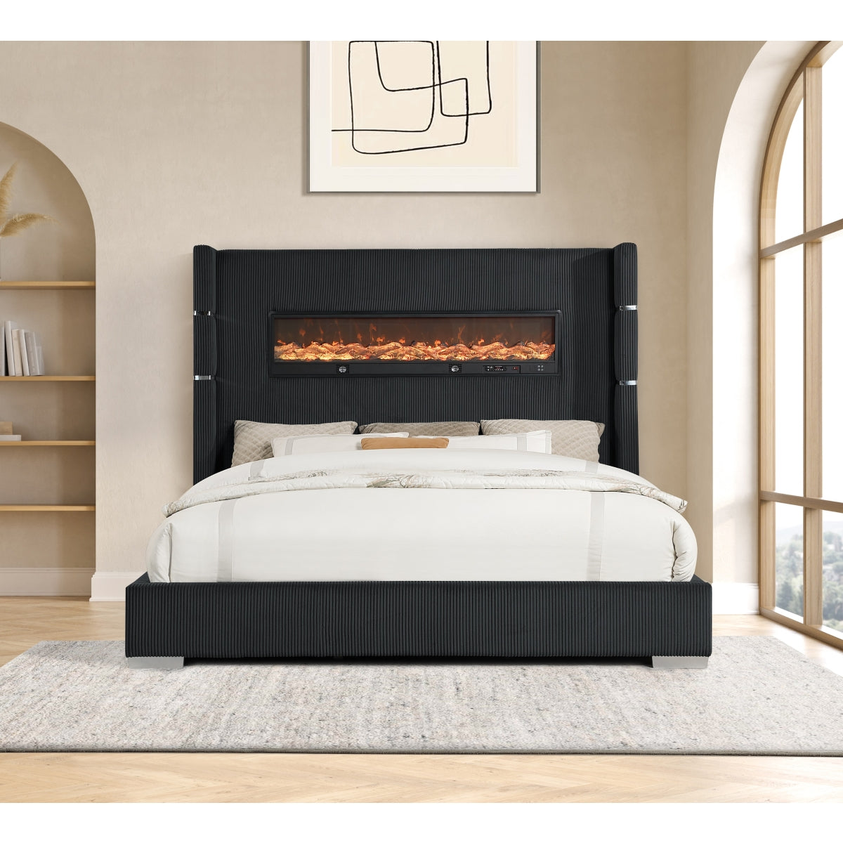 Vadra Uphl Qn Bed W/ Fireplace Display