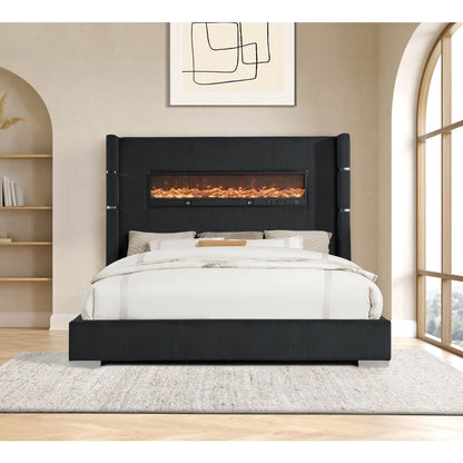 Vadra Uphl Qn Bed W/ Fireplace Display