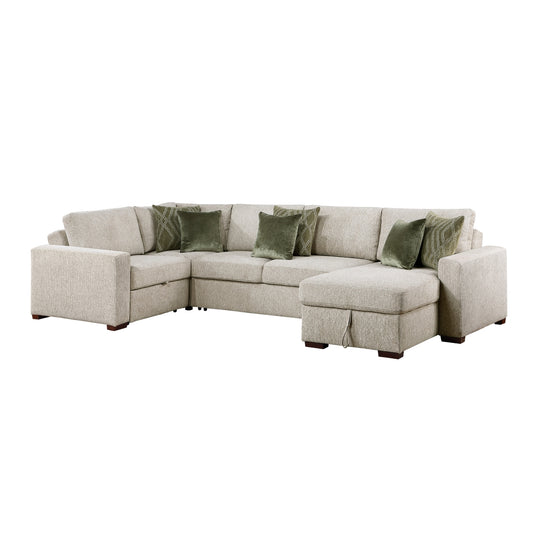 Isla 4-Piece Sectional with Reversible Chaise, Pull-out Bed, Hidden Storage and Click Motion Back