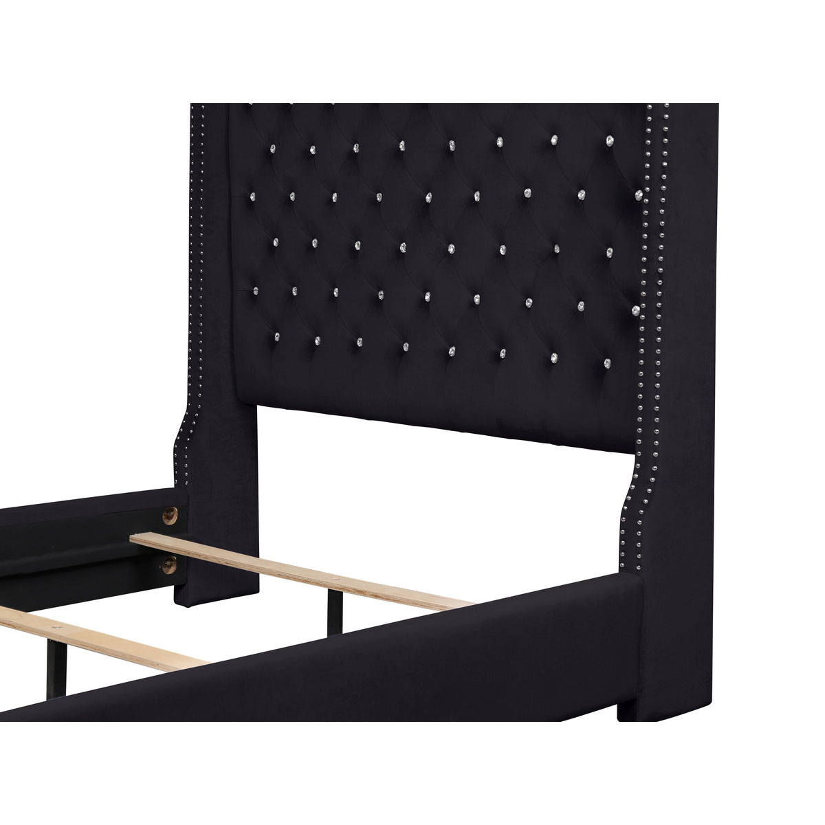 Uphl Velvet Qn Bed, Black