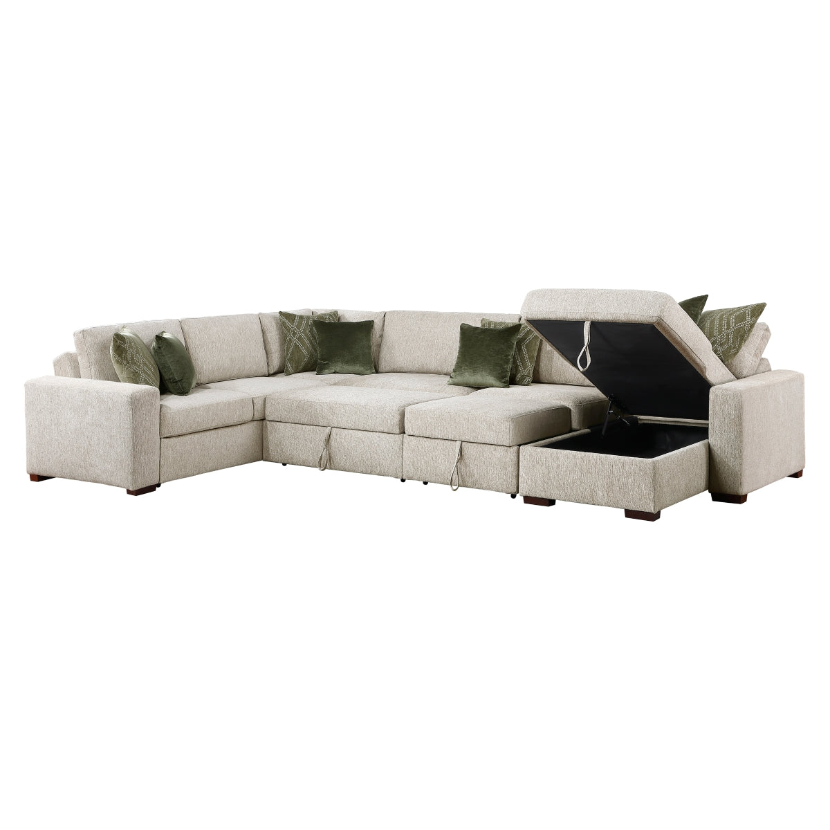 Isla 5-Piece Sectional with Reversible Chaise, Pull-out Bed, Hidden Storage and Click Motion Back