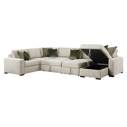 Isla 5-Piece Sectional with Reversible Chaise, Pull-out Bed, Hidden Storage and Click Motion Back