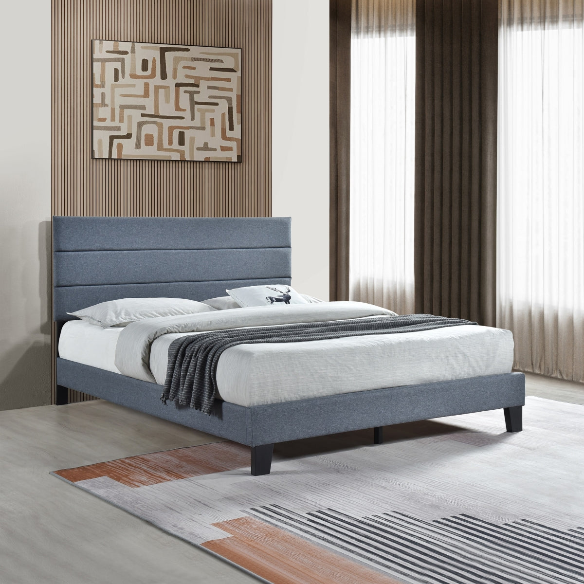 Queen Plaftorm Bed W/13 Slats, Dark Gray