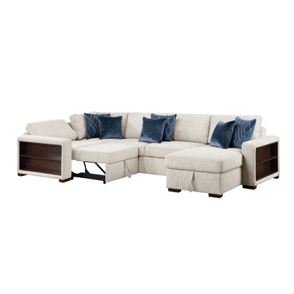 Isla 4-Piece Sectional with Reversible Chaise, Pull-out Bed, Hidden Storage and Click Motion Back