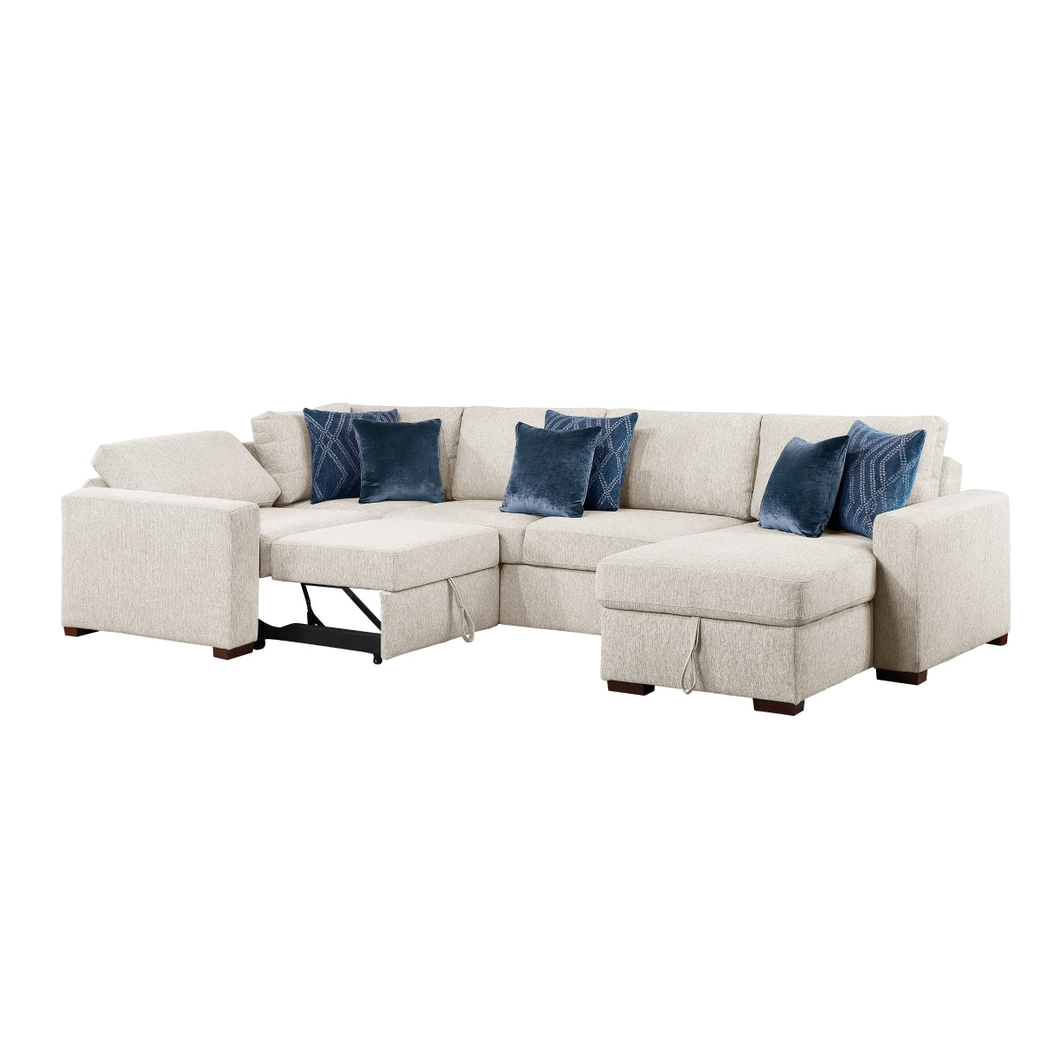 Isla 4-Piece Sectional with Reversible Chaise, Pull-out Bed, Hidden Storage and Click Motion Back