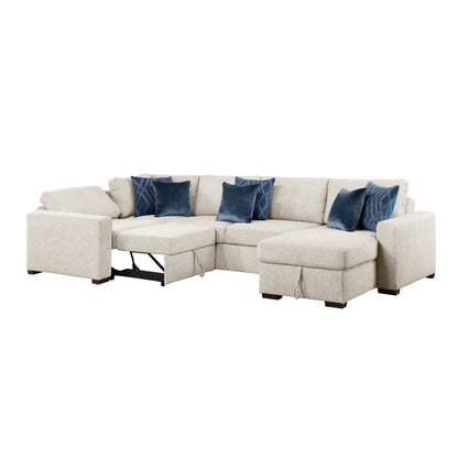 Isla 4-Piece Sectional with Reversible Chaise, Pull-out Bed, Hidden Storage and Click Motion Back