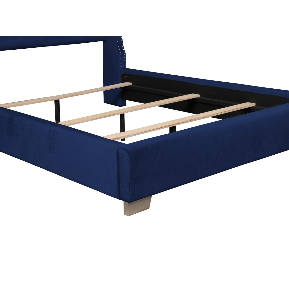 Uphl Velvet Qn Bed, Blue