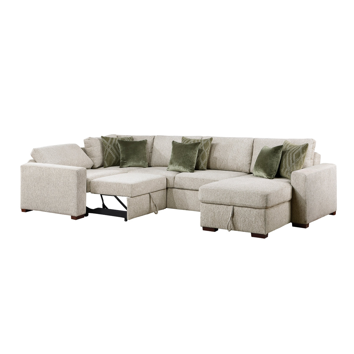 Isla 4-Piece Sectional with Reversible Chaise, Pull-out Bed, Hidden Storage and Click Motion Back