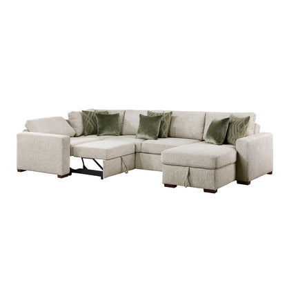 Isla 4-Piece Sectional with Reversible Chaise, Pull-out Bed, Hidden Storage and Click Motion Back