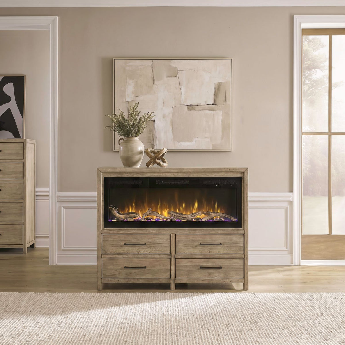 Fireplace TV Consoles 780 54 Inch Chest w/ Driftwood Fire FTSD