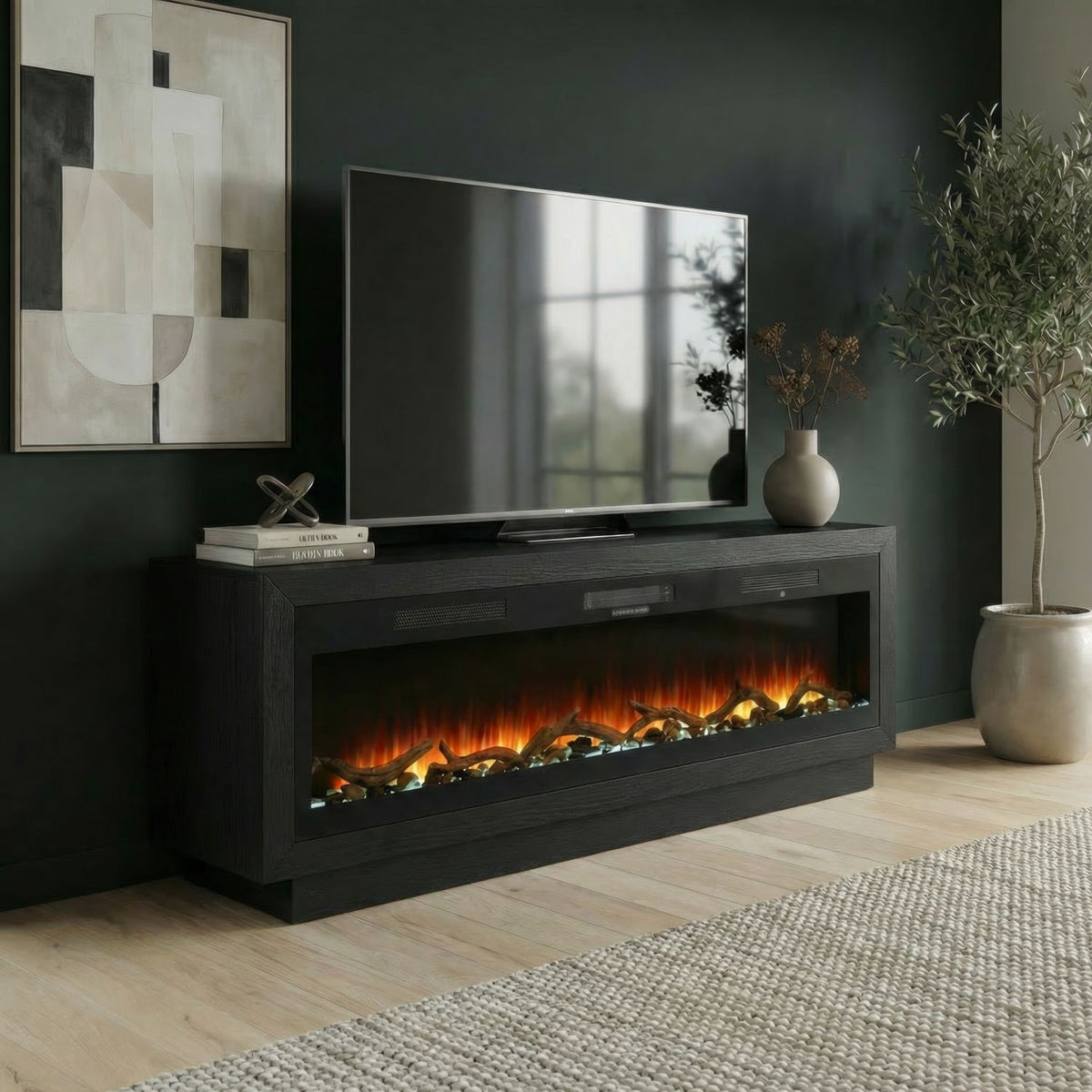 Fireplace TV Consoles 791B 79 Inch Console w/ Driftwood Fire FTSD
