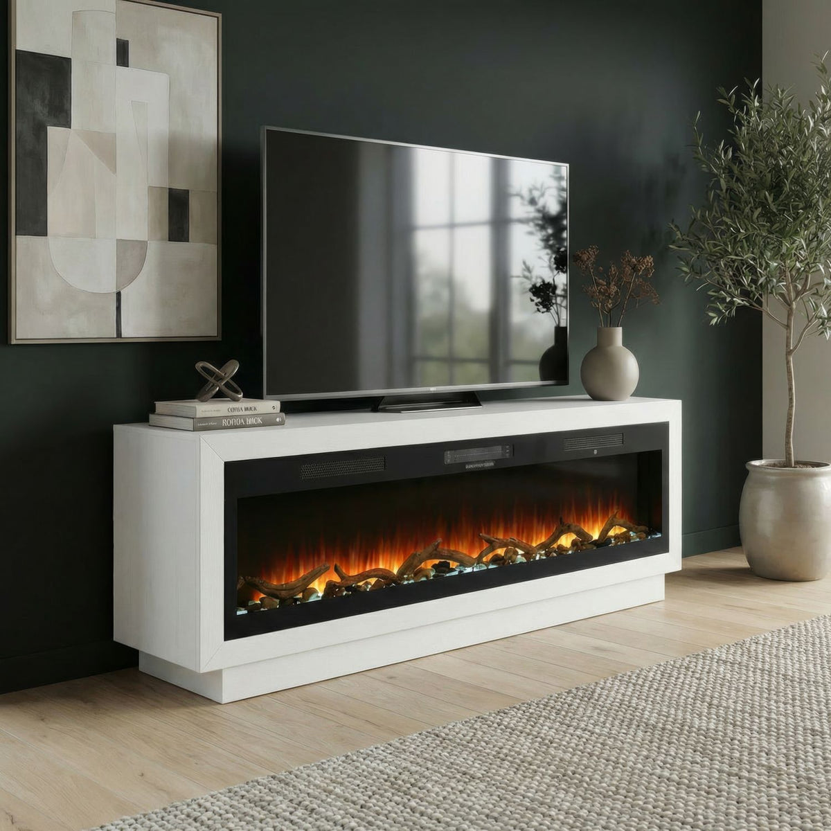Fireplace TV Consoles 791W 79 Inch Console w/ Driftwood Fire FTSD