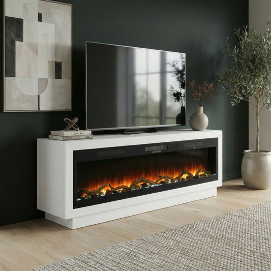 Fireplace TV Consoles 791W 79 Inch Console w/ Driftwood Fire FTSD