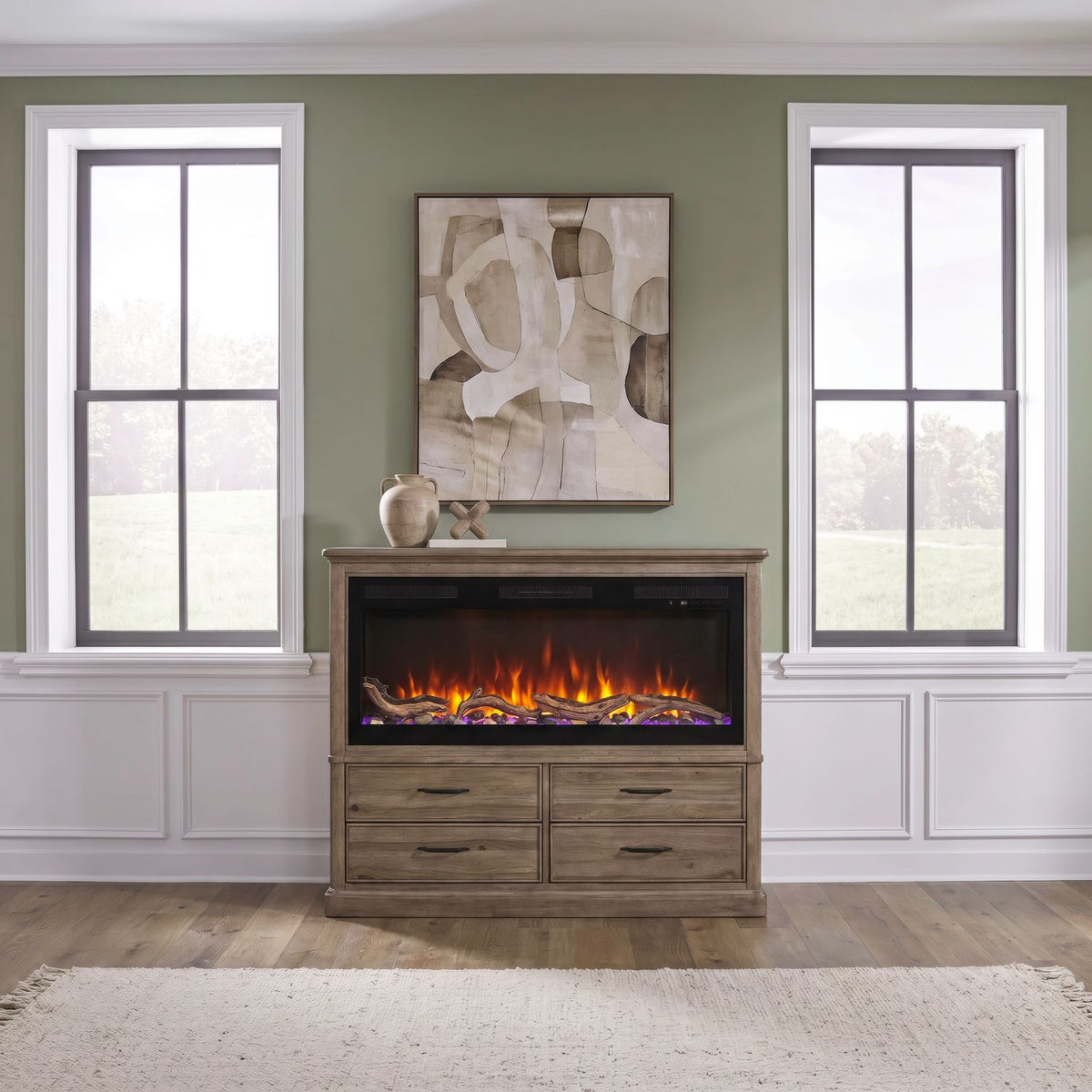 Fireplace TV Consoles 866 4 Drawer Chest w/ Driftwood Fire FTSD
