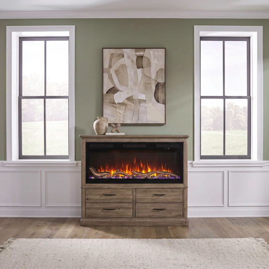 Fireplace TV Consoles 866 4 Drawer Chest w/ Driftwood Fire FTSD