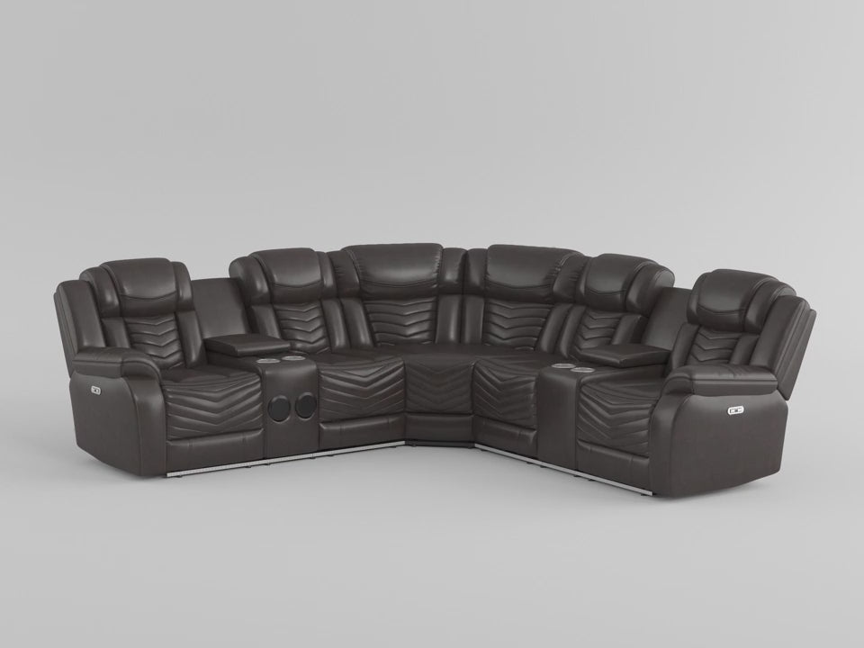 Ramone 3-Piece Power Reclining Sectional with Consoles, Speakers, Subwoofer and LED Lighting video